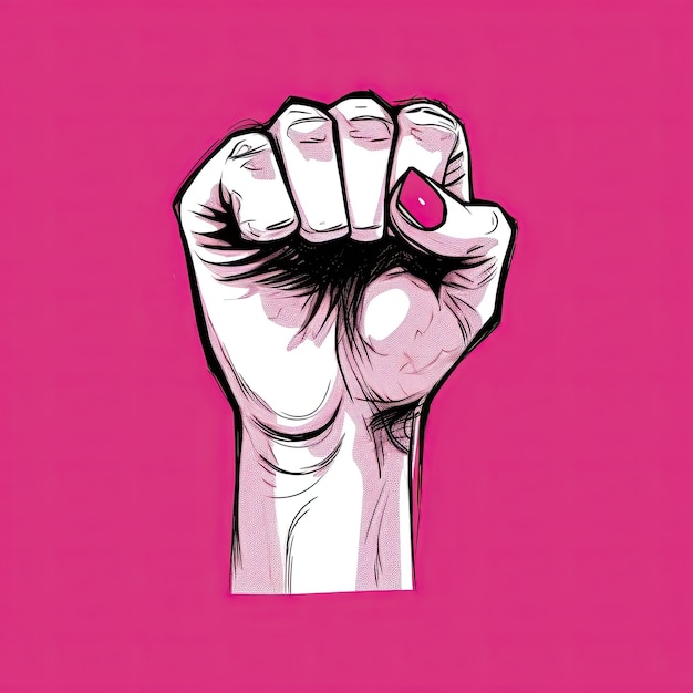 A feminist symbol that has a fist in the style of light white and magenta Generative AI