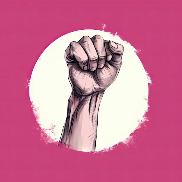 A feminist symbol that has a fist in the style of light white and magenta Generative AI