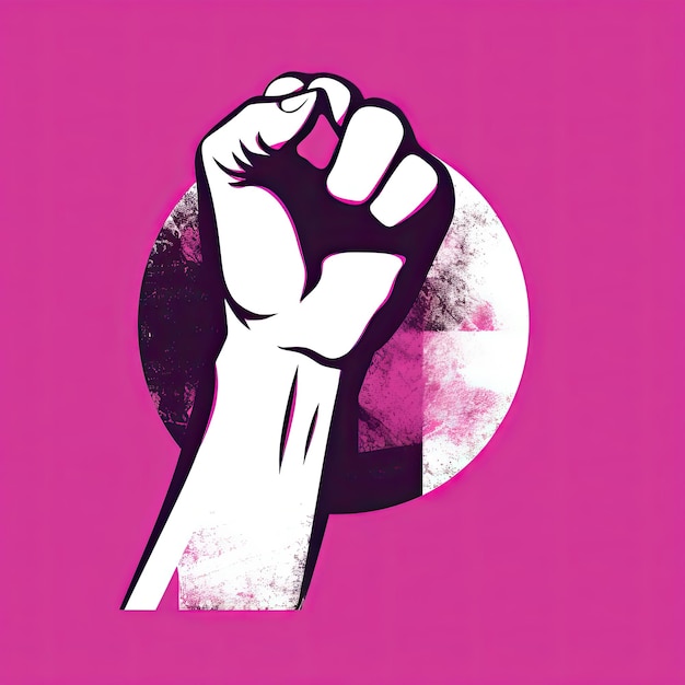 A feminist symbol that has a fist in the style of light white and magenta Generative AI