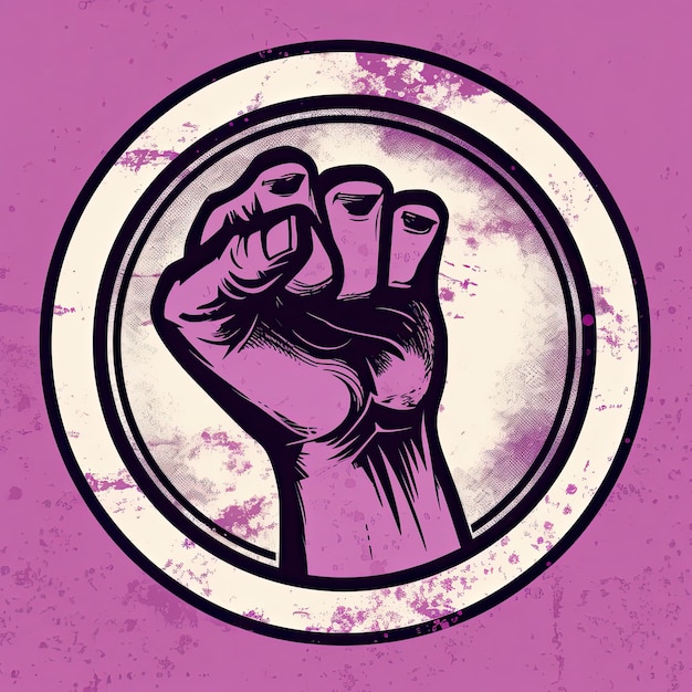 A feminist symbol that has a fist in the style of light white and magenta Generative AI