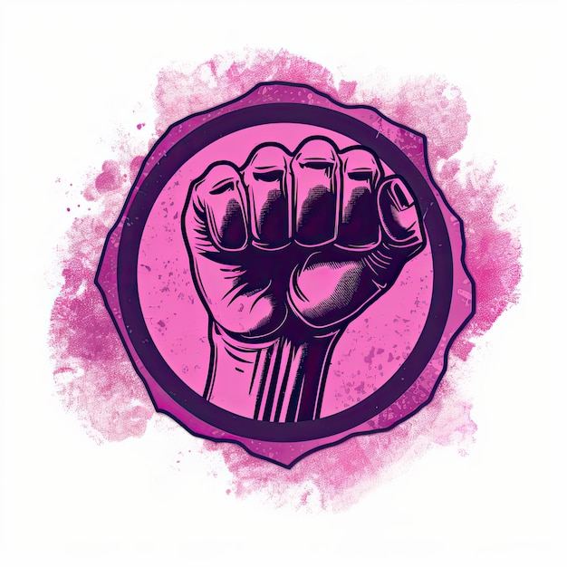 A feminist symbol that has a fist in the style of light white and magenta Generative AI