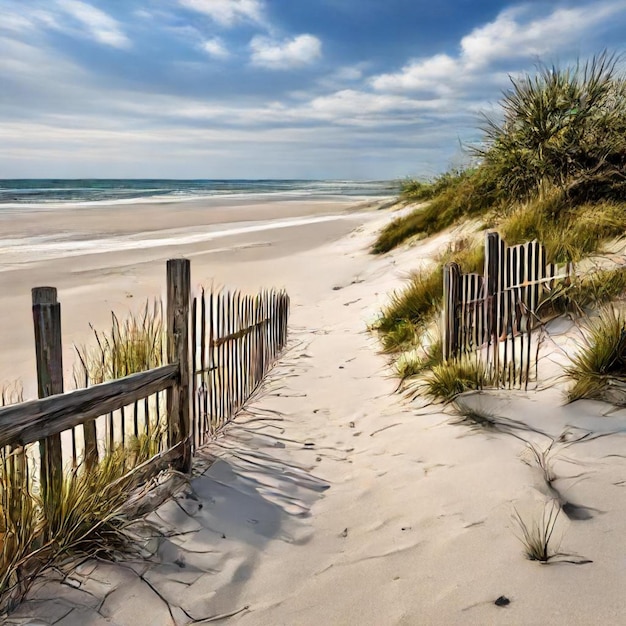 a fence on a beach has a wooden fence that says  no entry