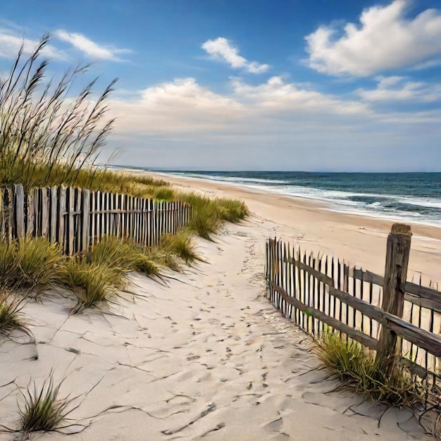 a fence on a beach has a wooden fence that says quot no foot prints quot