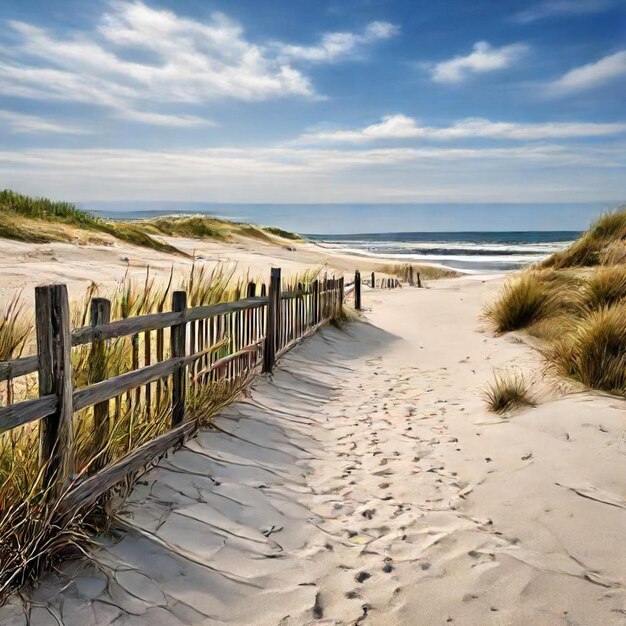 a fence on a beach has a wooden fence that says quot no foot quot