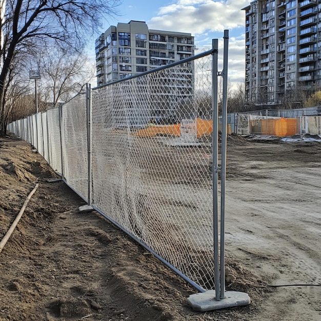 Photo fence on the construction site of a new residential complex in the city