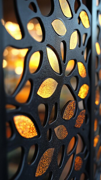 Photo a fence with a black metal frame that has a light on it