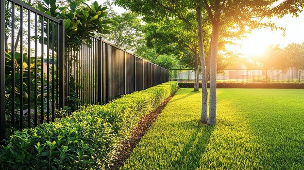 Photo a fence with a fence that says quot welcome to the backyard quot