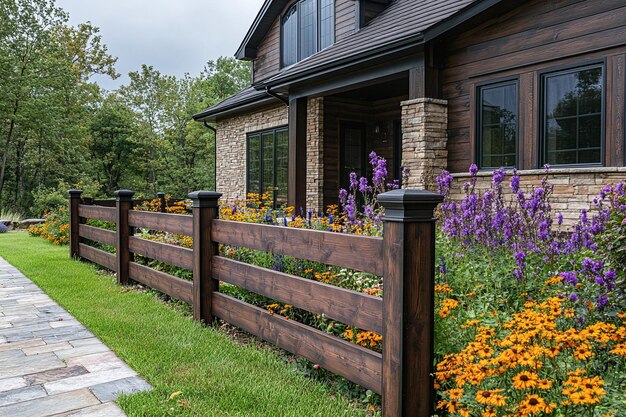 a fence with flowers and a fence with a fence that says quot welcome to the house quot