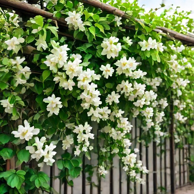 a fence with flowers that are growing on it