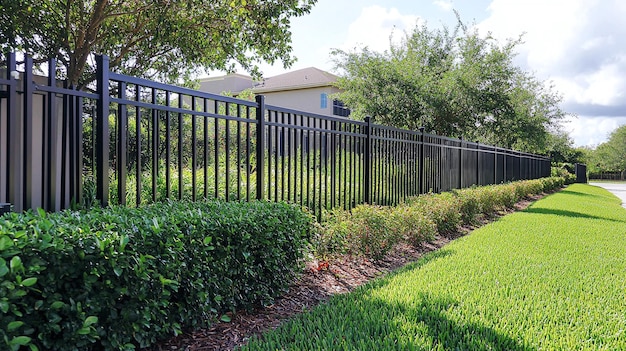 a fence with a house behind it that says  home