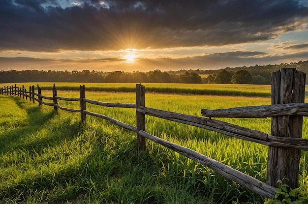 Photo a fence with a sunset behind it and a fence with the sun behind it