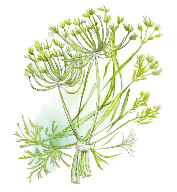 Fennel or dill tops over white background Generative AI illustr