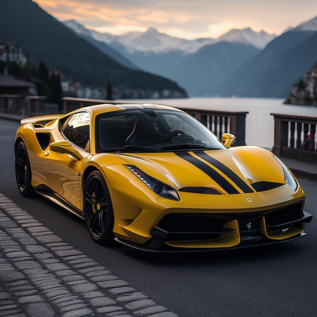 ferarri yellow gloss speed stop4k highquality