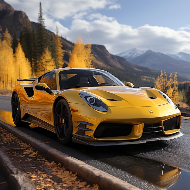 ferarri yellow gloss speed stop4k highquality