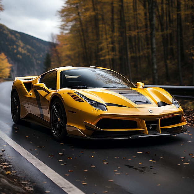 ferarri yellow gloss speed stop4k highquality