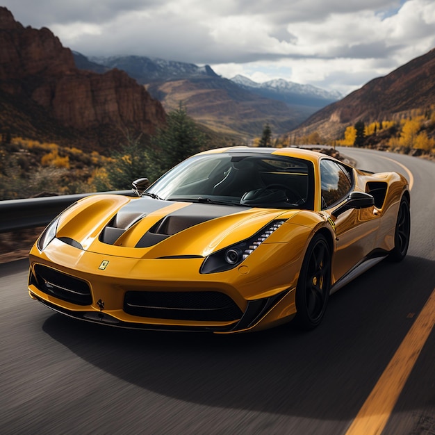 ferarri yellow gloss speed stop4k highquality