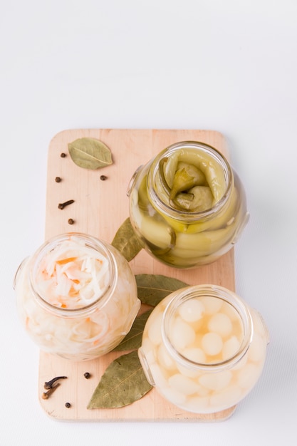 Fermented vegetables on a white background.