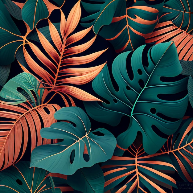 Fern leaves close up on a full background three colors Generative AI