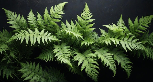 Photo a fern with green leaves that are on a black background