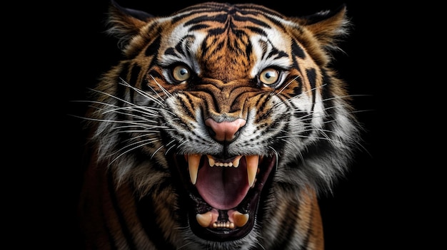 ferocious tiger face on black background Generative AI