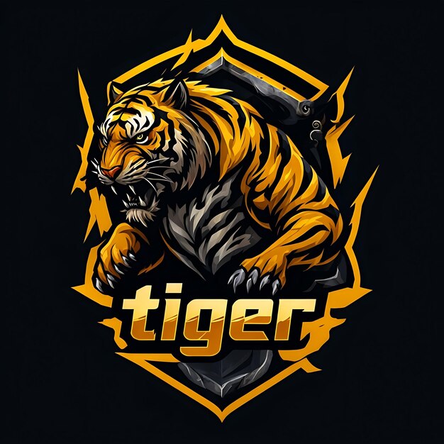 Photo a ferocious tiger logo with sharp claws and teeth