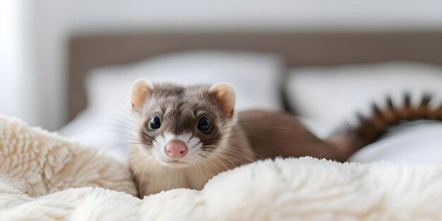 Ferret on a bed in a modern apartment Concept Pets Interior Design Home Decor Unique Animal Encounters