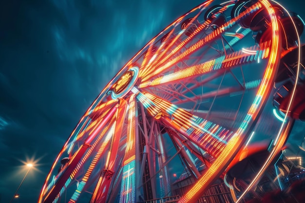 Photo ferris wheel at night with vibrant lights