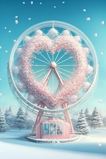 Ferris wheel sitting on top of a snow covered field generative ai