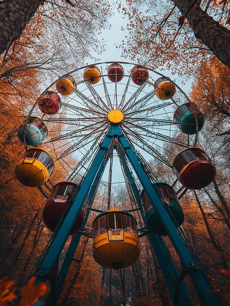 Photo a ferris wheel with a ferris wheel in the background and the word  go  on the bottom