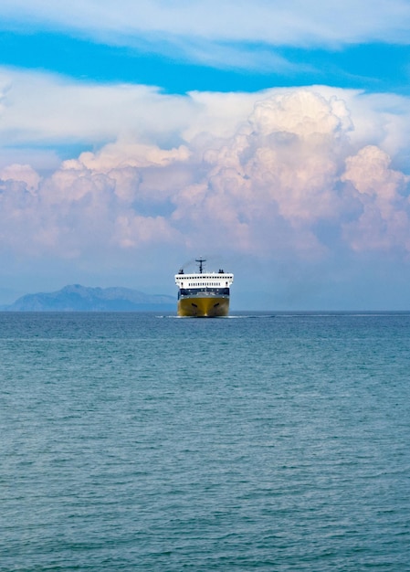 Ferry boat at Greek island of Kefalonia in Greece on the Ionian Sea