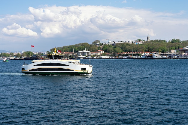 Ferry in Bosphorus in Istanbul city view sailing