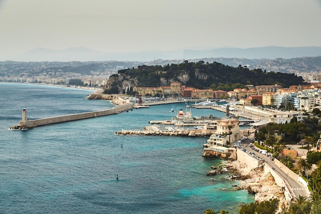 The ferry terminal in port nice  france at sunny day a lot o motor boats and luxury yachts are moore...