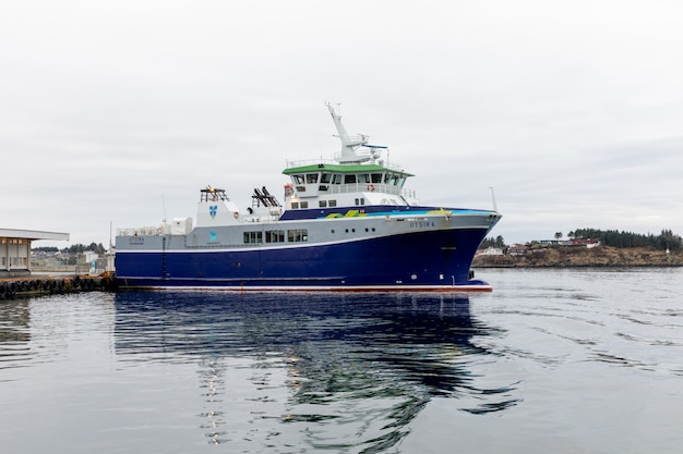 The ferry Utsira at the ferry terminal in Haugesund, ready to its trip to the small island Utsira. Scandinavia, Europe.