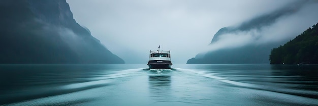 Photo ferryboat crossing a serene lake