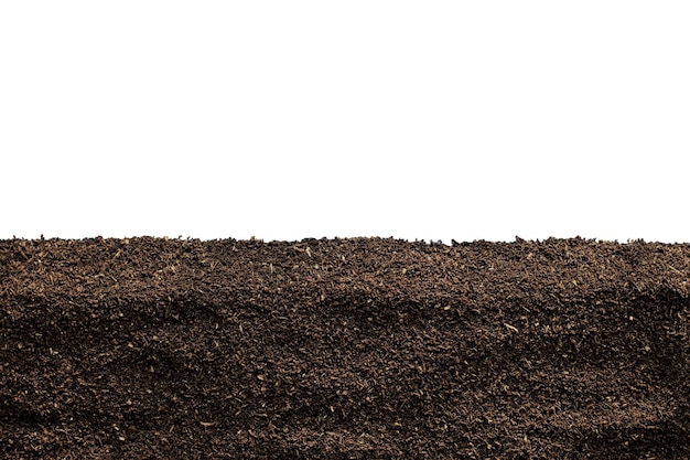 Fertile loam on a completely white background, Isolated soil.