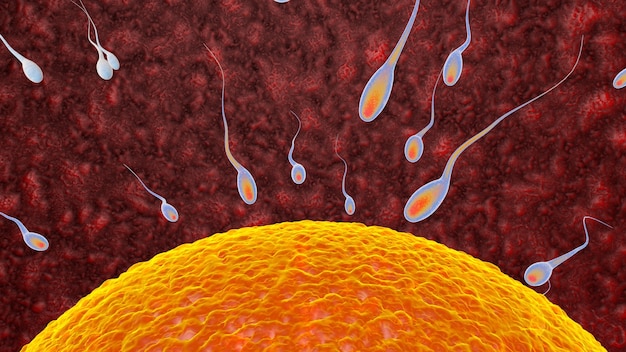 Fertilization is the fusion of haploid gametes egg and sperm Concept Fertilization and Implantation 3D rendering illustration