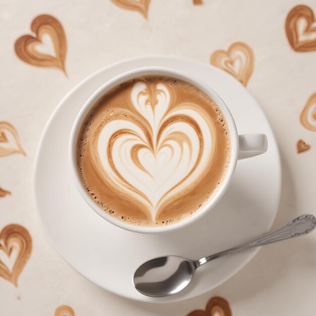 Photo feshly brewed latte coffee on a white table