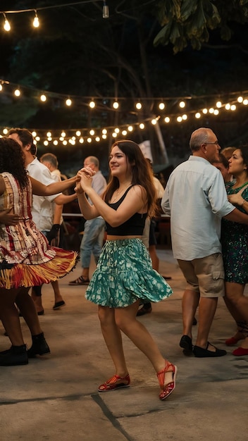 Festa Junina in Brazil Group of friends dancing the Brazilian square dance