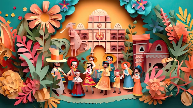 Festa Junina with national costumes and festive decorations Generative AI