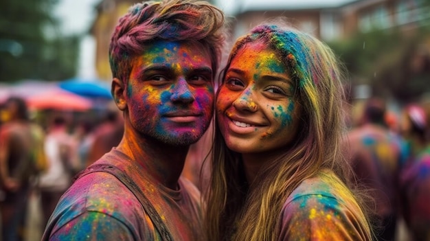 Festival colorful painted happy peoples