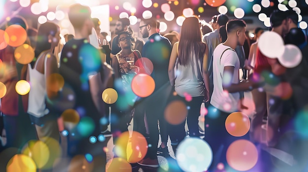 Photo festival event party with hipster people blurred background isolated on white background