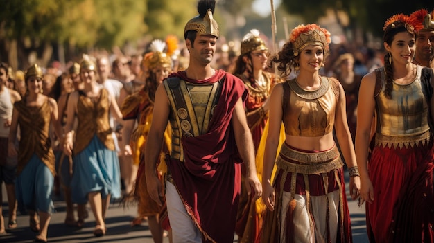 Festivalgoers celebrate in colorful togas