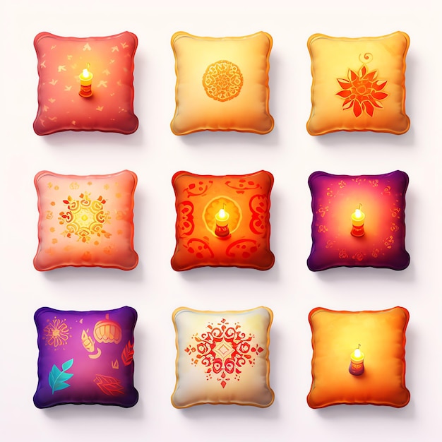 Festivalthemed cushions diwali watercolor illustration