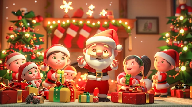 Festive 3D Cartoon Illustration Celebrating the Blessings of Christmas