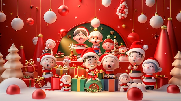 Festive 3D Cartoon Illustration Celebrating the Blessings of Christmas