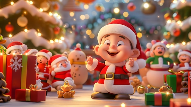 Festive 3D Cartoon Illustration Celebrating the Blessings of Christmas