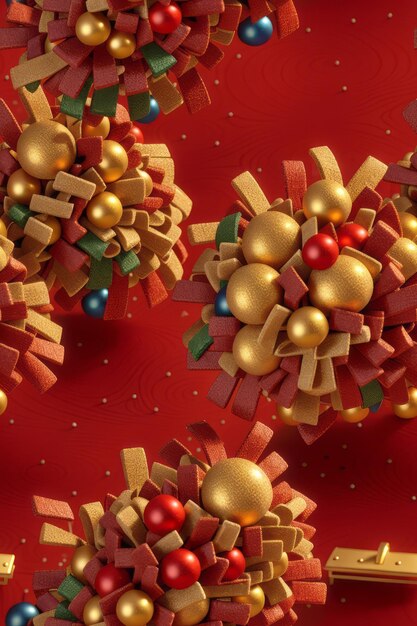 festive 3d podium with place for product on it on red bachground with falling golden congetti and g