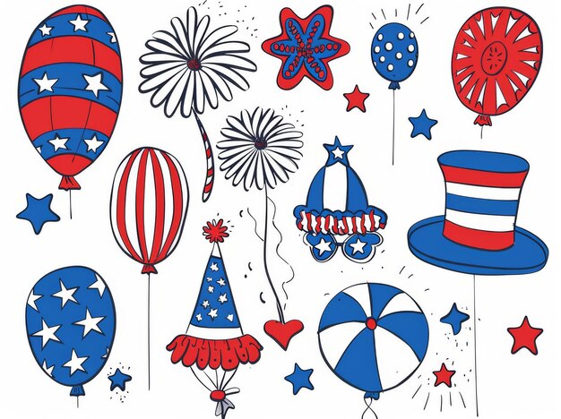 Photo festive 4th of july elements with balloons stars and patriotic decorations