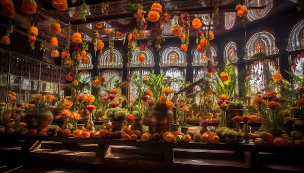 Photo the festive arrangements inside temples for gudi padwa