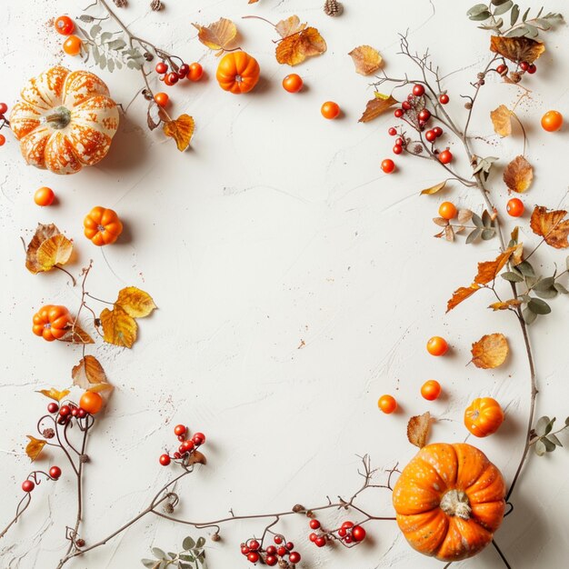 Photo festive autumn arrangement of pumpkins berries and foliage on a white background